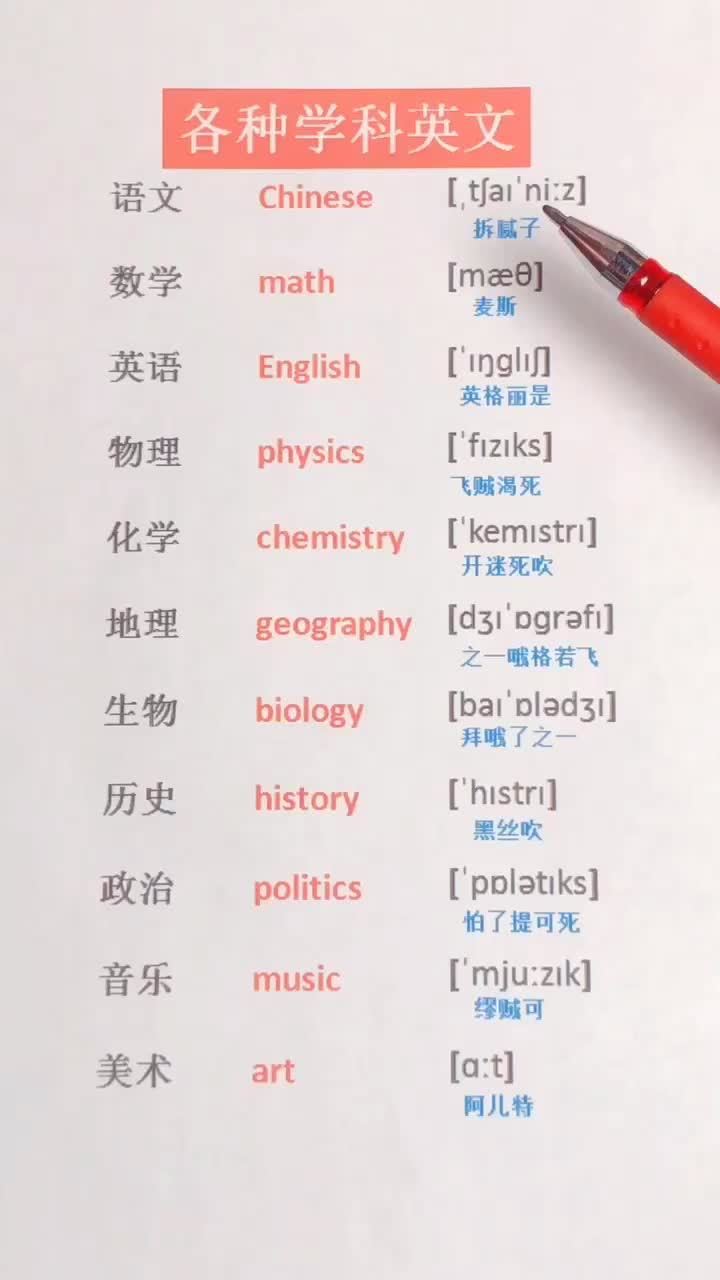 学科科目英语怎么说(12/27更新)