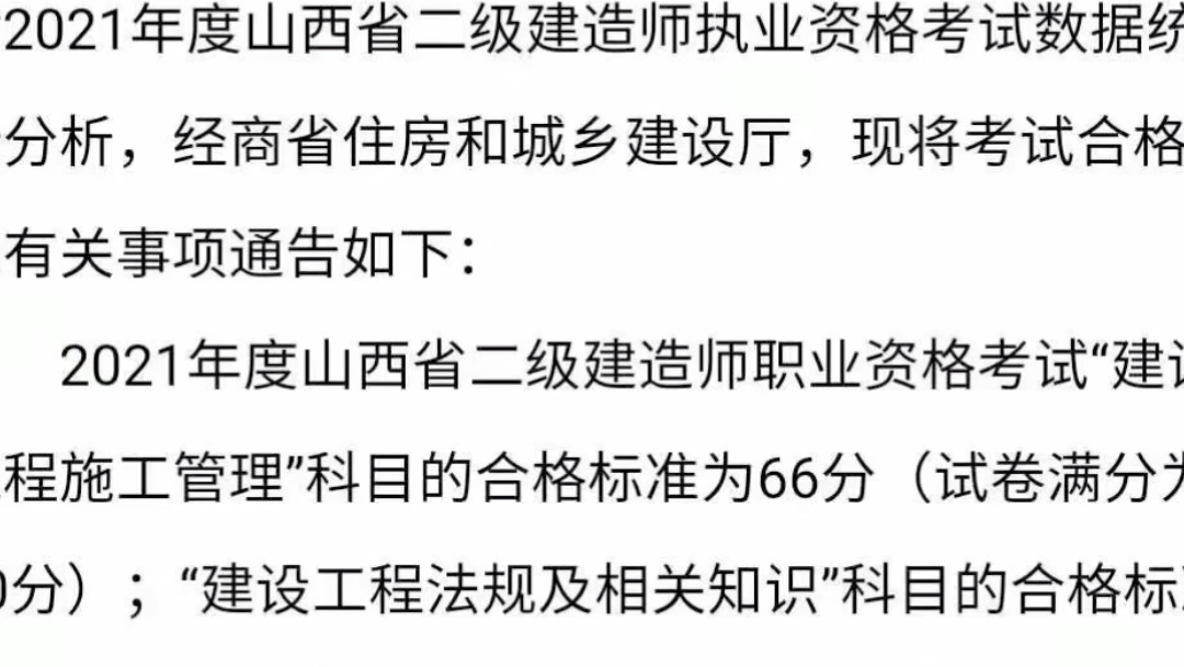 2021年二建合格分数线(01/30更新)