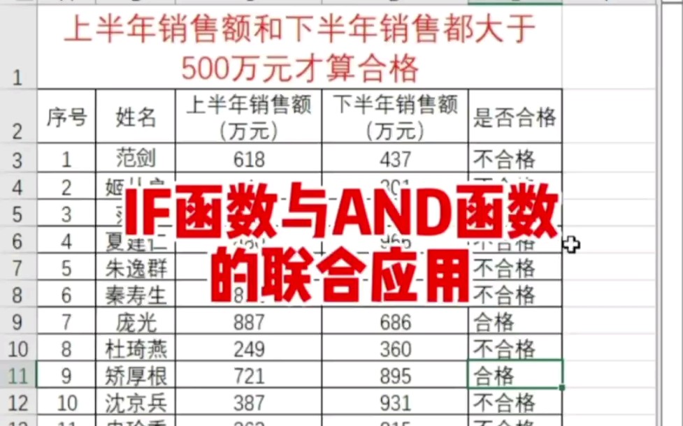 excel中if and函数的使用方法